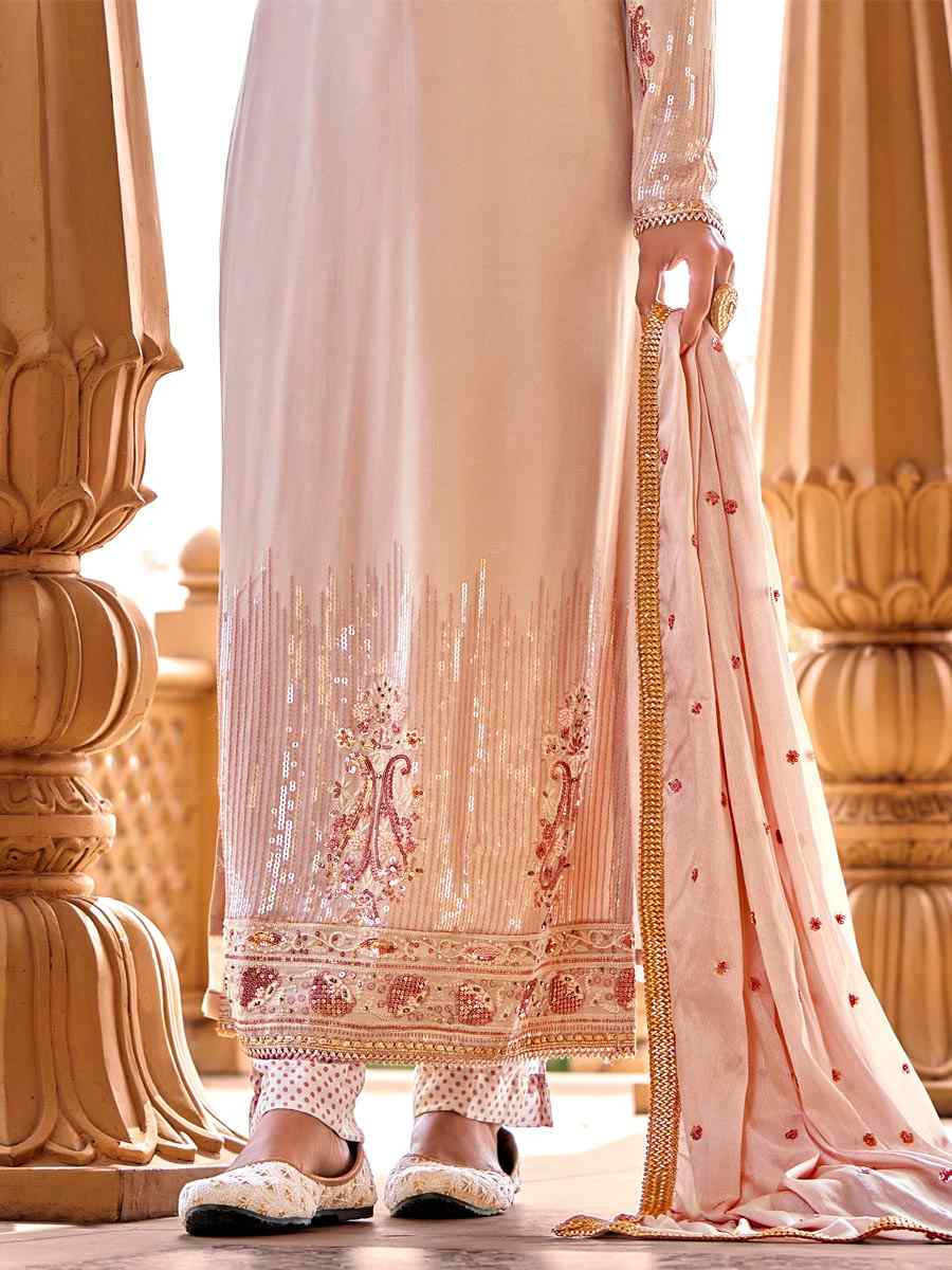Pink Viscose Bemberg Georgette Embroidered Party Festival Pant Salwar Kameez
