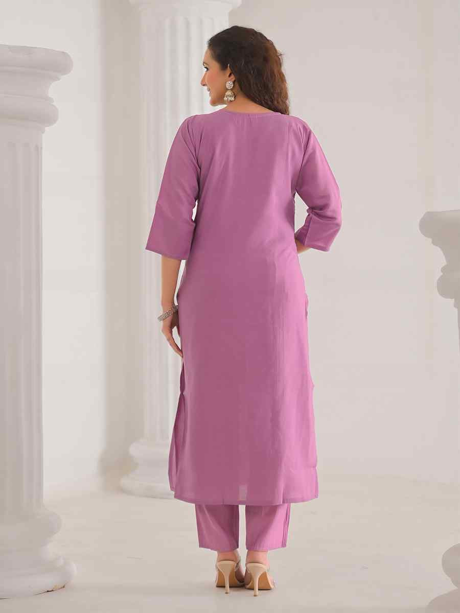 Pink Viscose Chanderi Embroidered Festival Casual Ready Pant Salwar Kameez