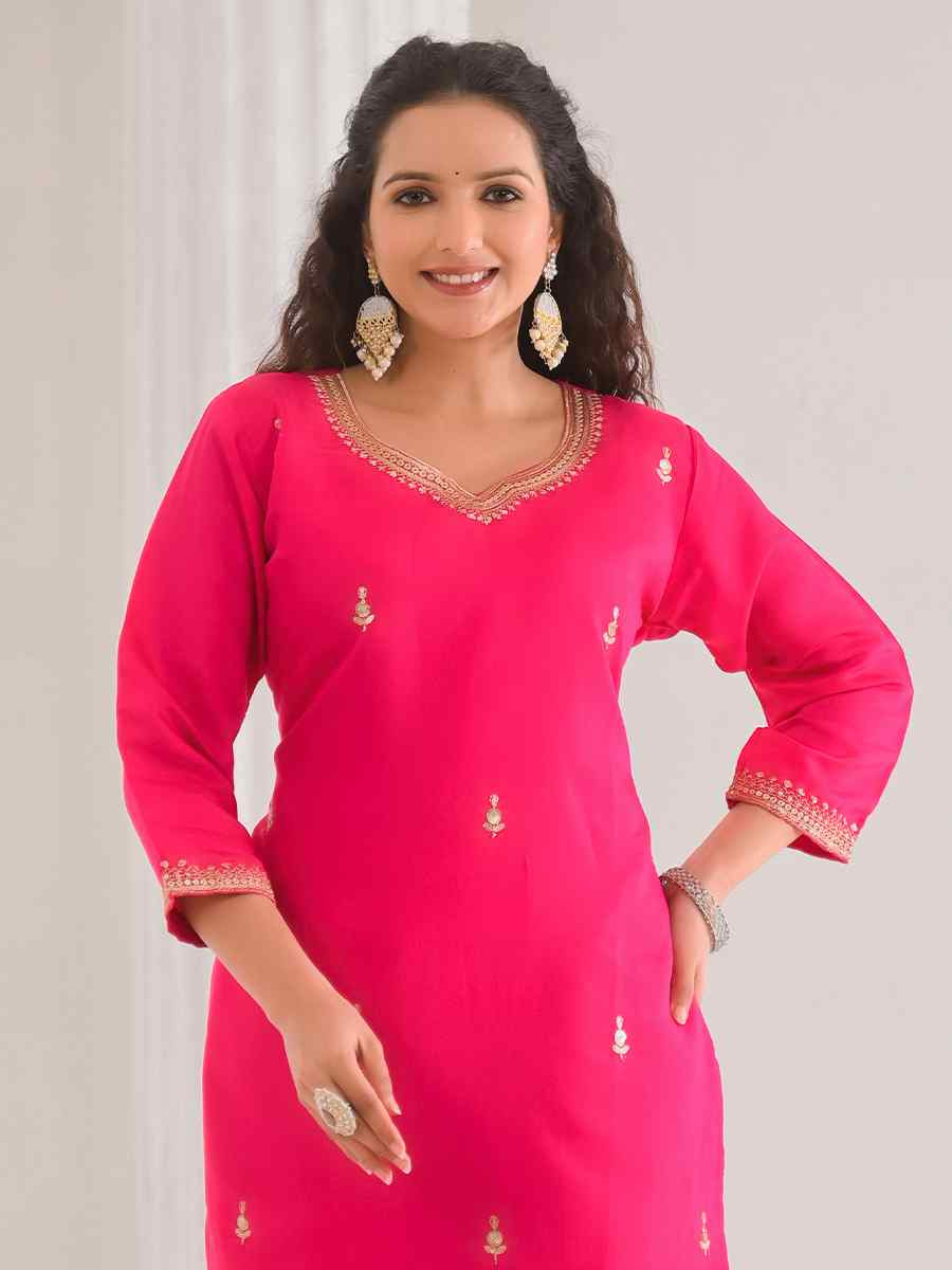 Pink Viscose Chanderi Embroidered Festival Casual Ready Pant Salwar Kameez