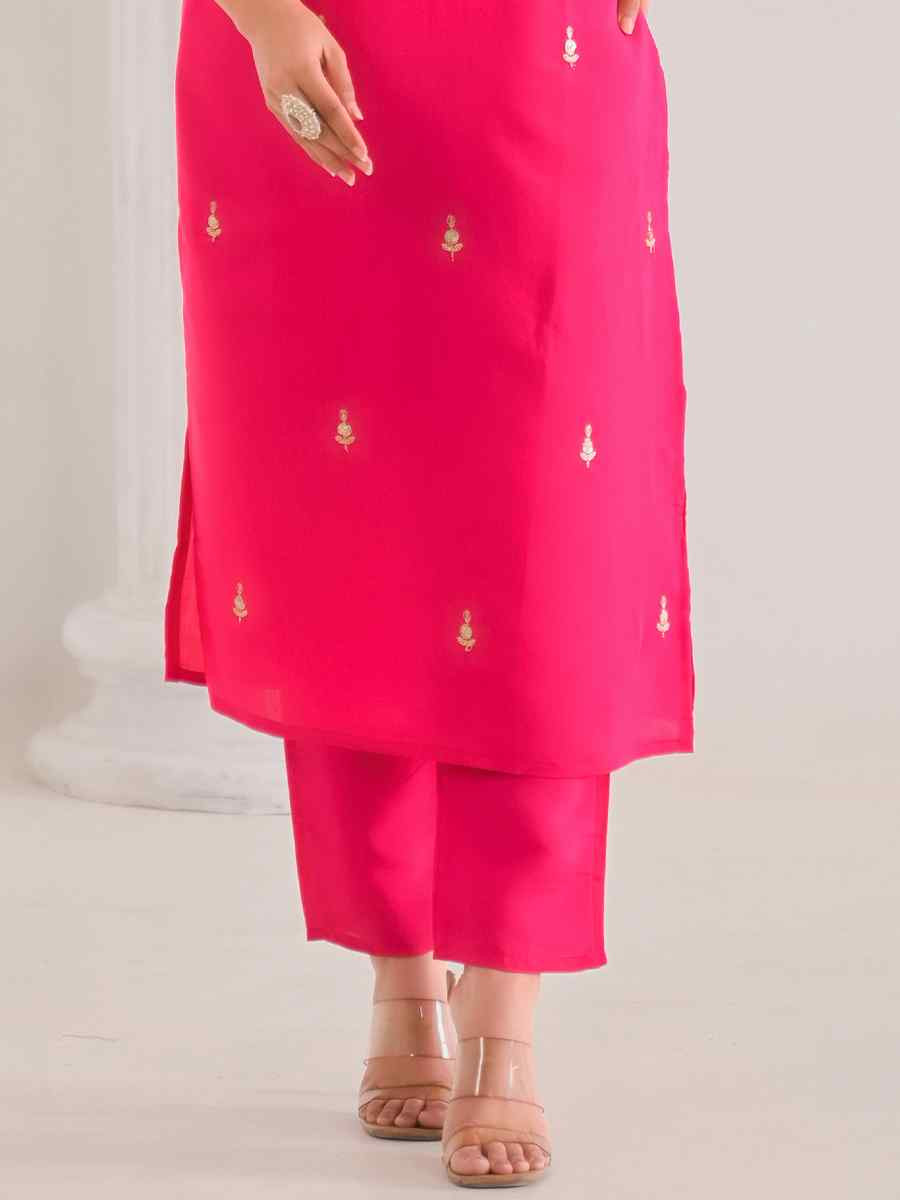 Pink Viscose Chanderi Embroidered Festival Casual Ready Pant Salwar Kameez