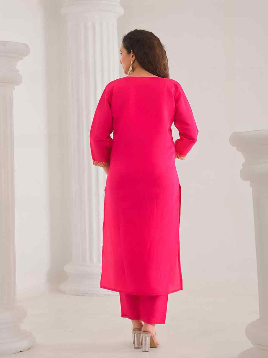 Pink Viscose Chanderi Embroidered Festival Casual Ready Pant Salwar Kameez
