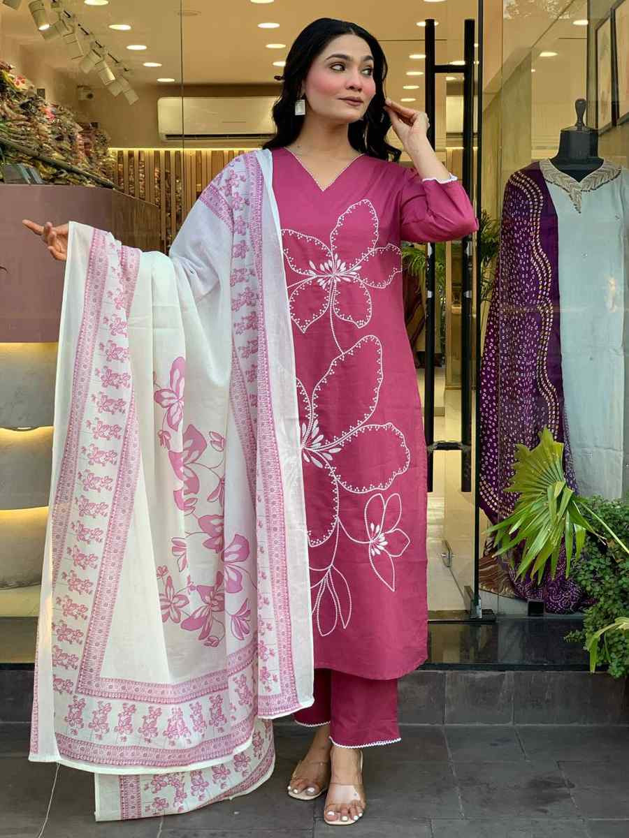 Pink Viscose Chanderi Embroidered Festival Casual Ready Pant Salwar Kameez