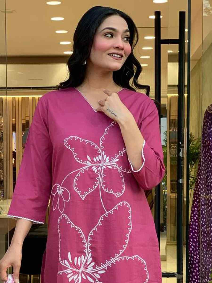 Pink Viscose Chanderi Embroidered Festival Casual Ready Pant Salwar Kameez