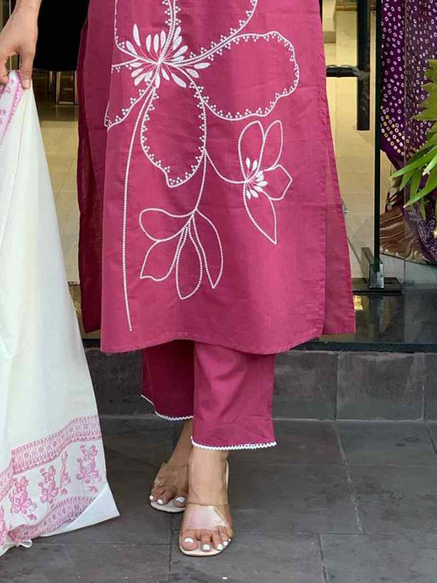 Pink Viscose Chanderi Embroidered Festival Casual Ready Pant Salwar Kameez