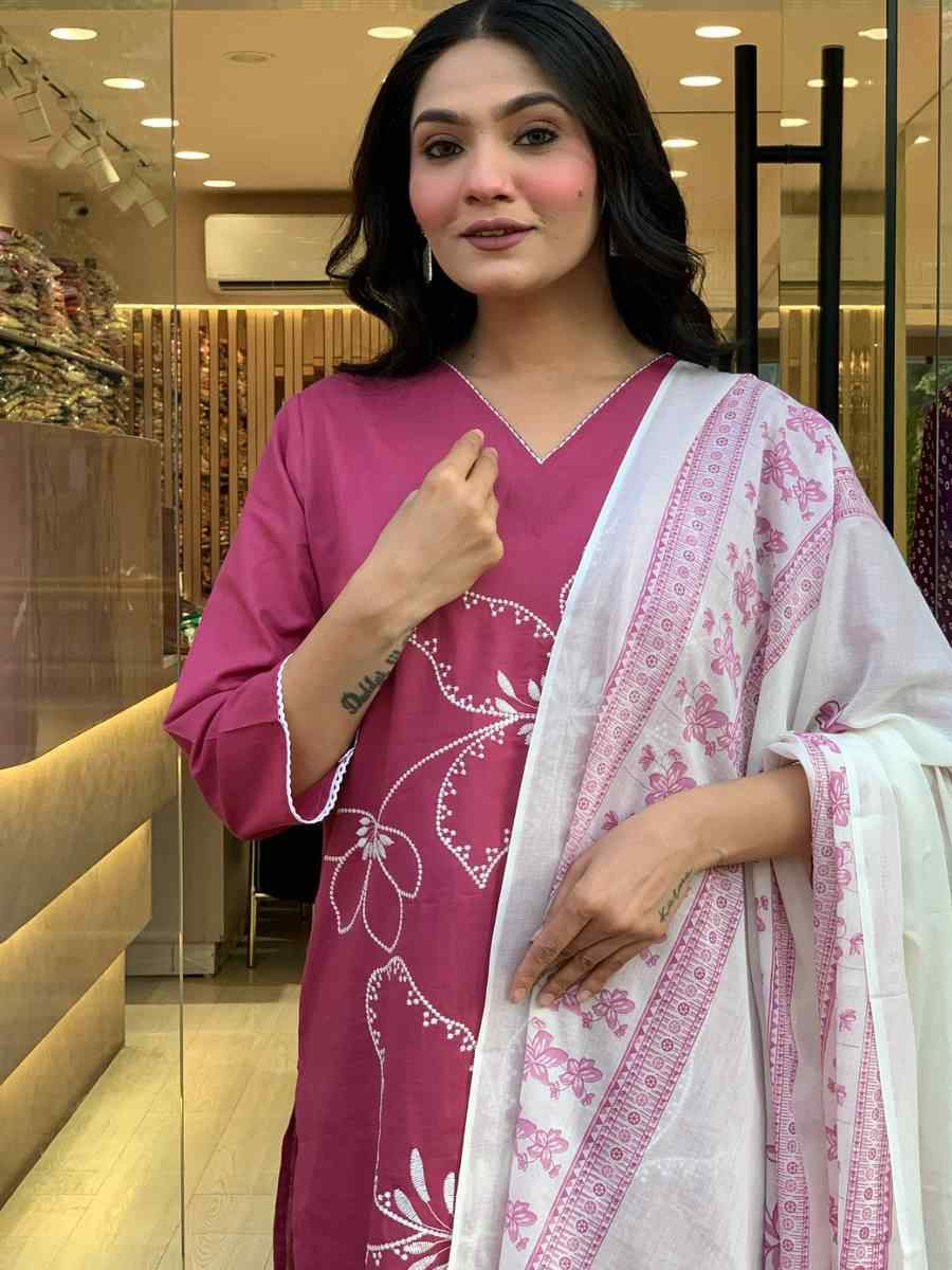 Pink Viscose Chanderi Embroidered Festival Casual Ready Pant Salwar Kameez