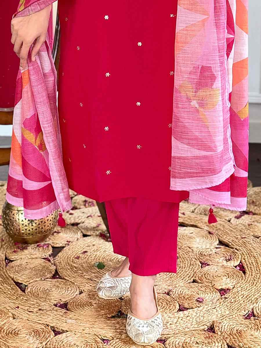 Pink Viscose Chanderi Embroidered Festival Casual Ready Pant Salwar Kameez