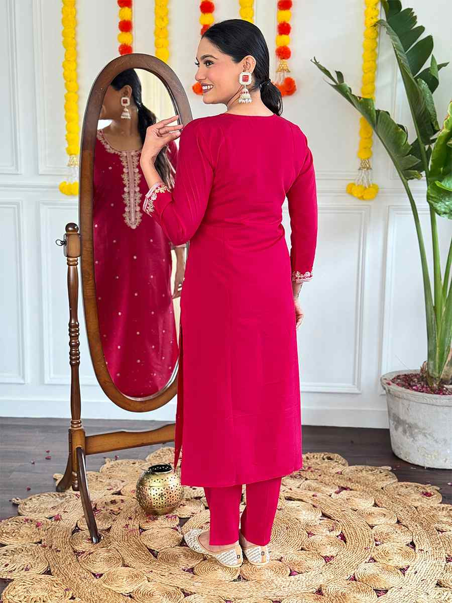 Pink Viscose Chanderi Embroidered Festival Casual Ready Pant Salwar Kameez