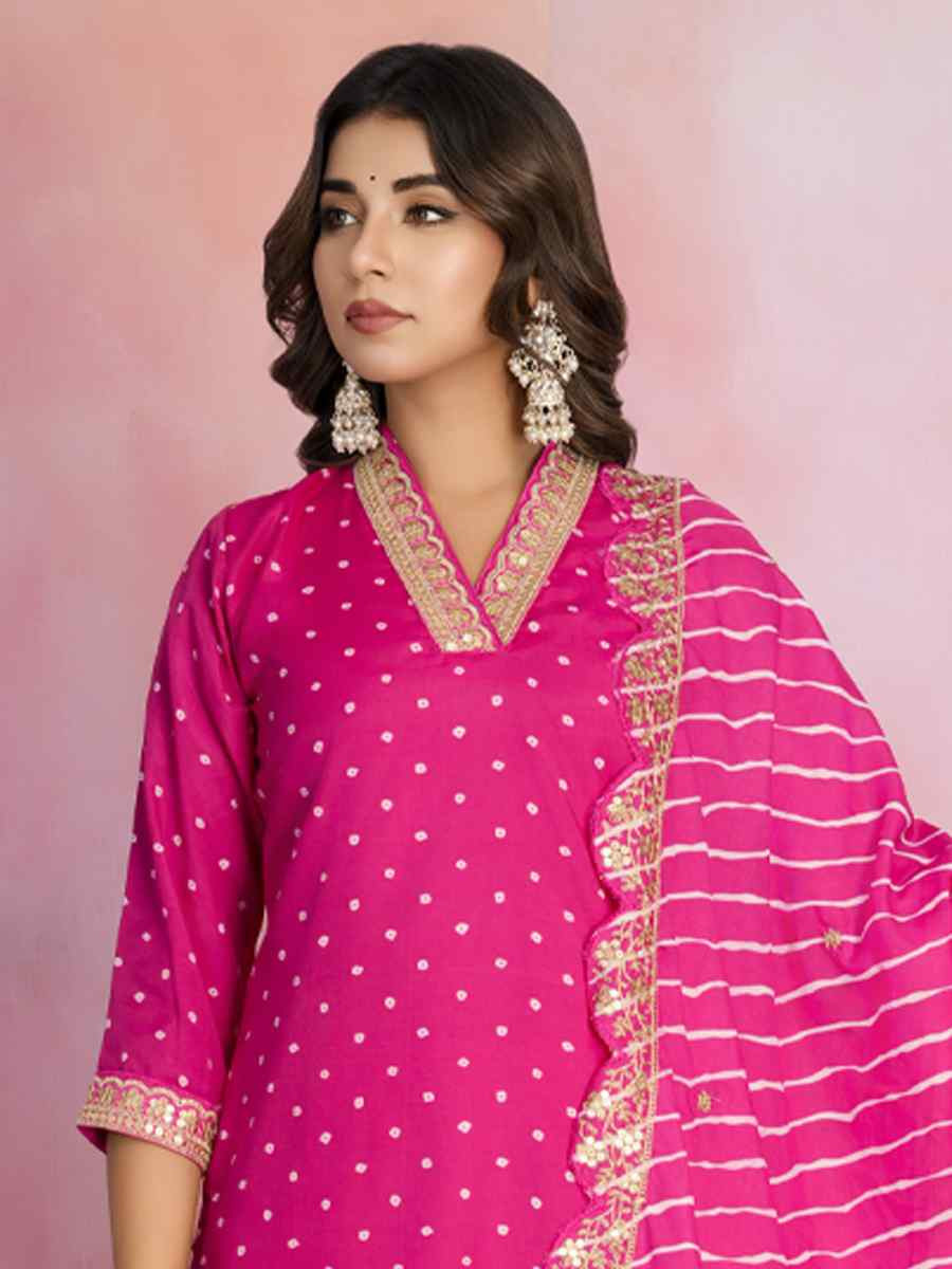 Pink Viscose Chanderi Embroidered Festival Casual Ready Pant Salwar Kameez