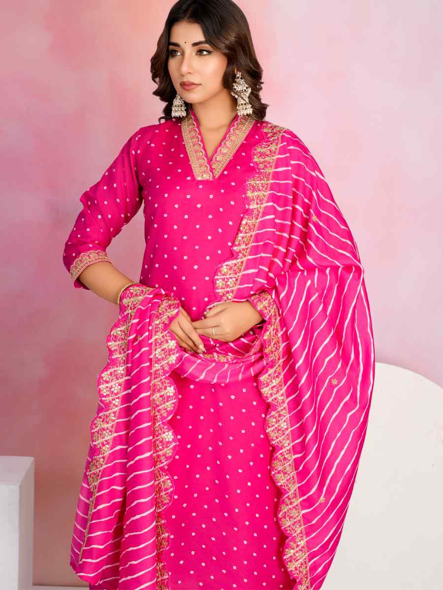 Pink Viscose Chanderi Embroidered Festival Casual Ready Pant Salwar Kameez