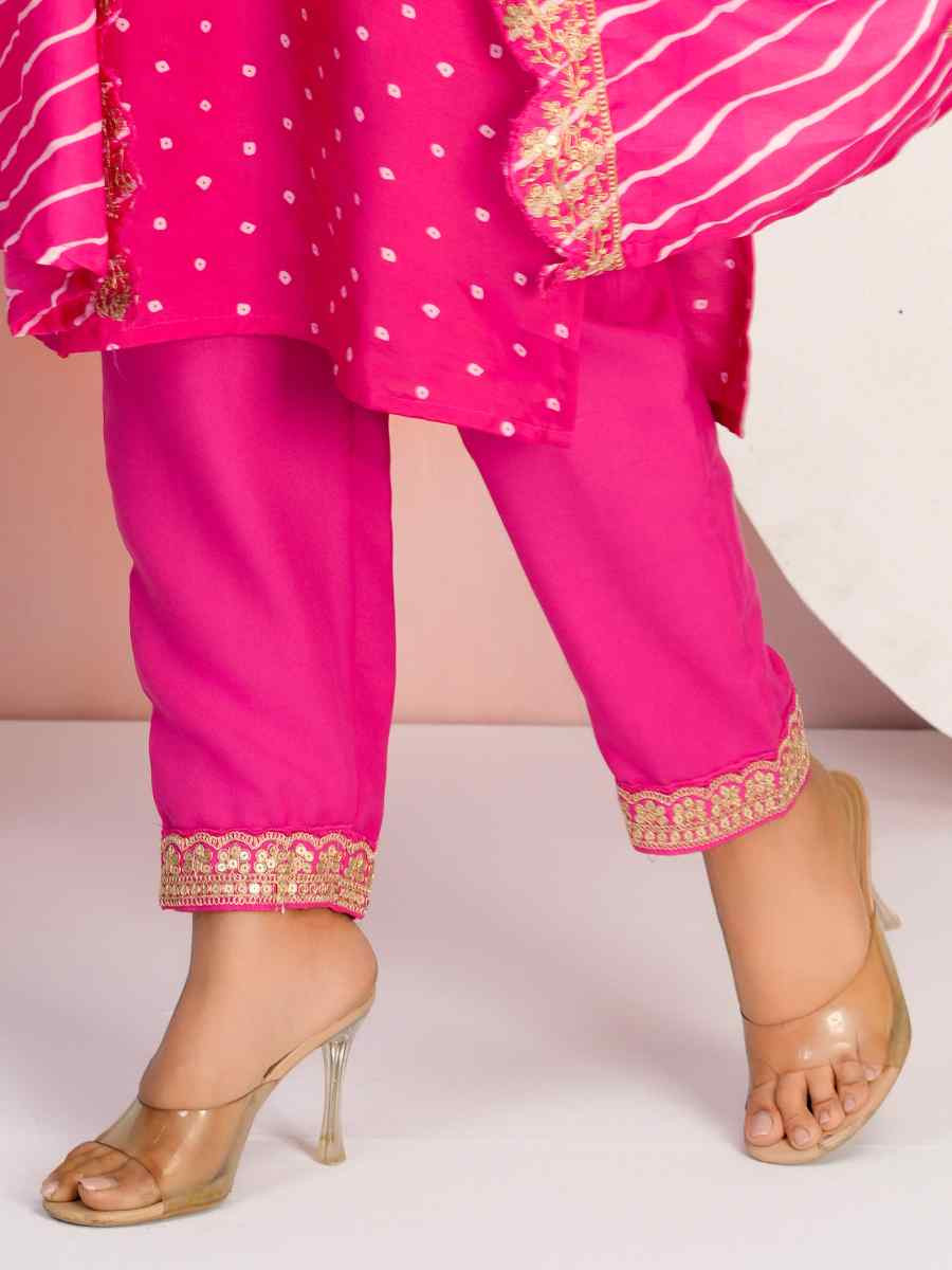 Pink Viscose Chanderi Embroidered Festival Casual Ready Pant Salwar Kameez