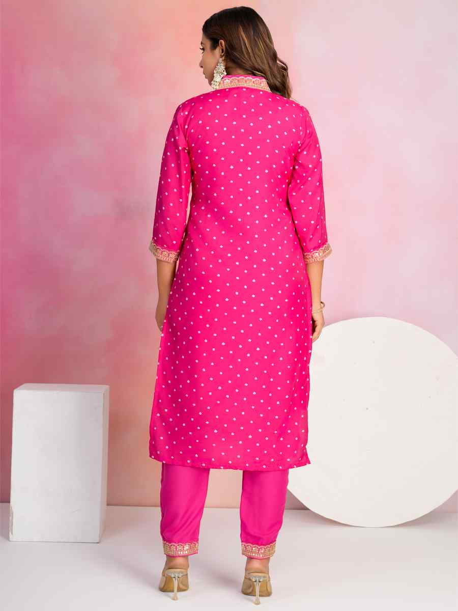 Pink Viscose Chanderi Embroidered Festival Casual Ready Pant Salwar Kameez