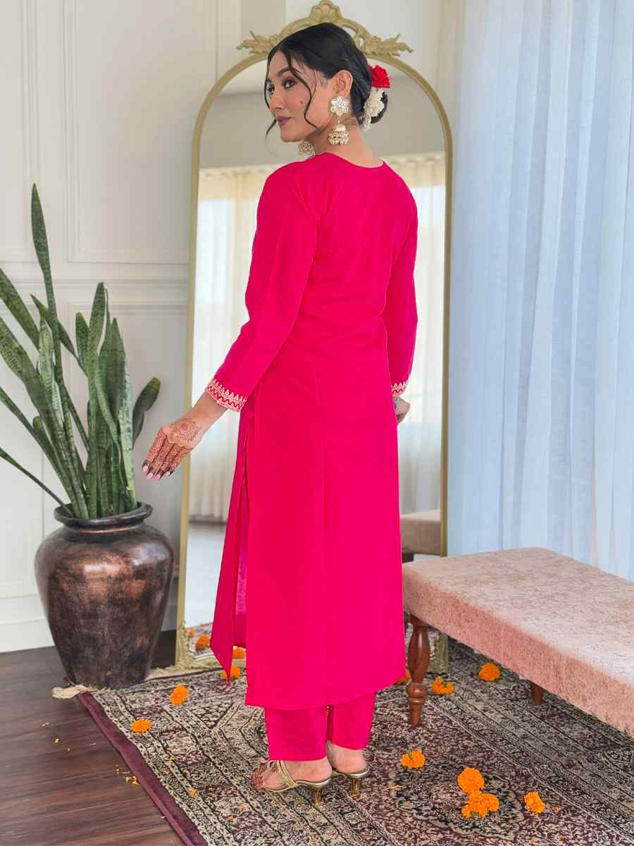 Pink Viscose Chanderi Embroidery Party Wedding Festival Casual Ready Pant Salwar Kameez