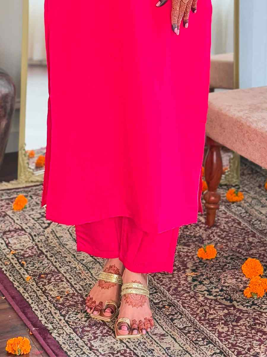 Pink Viscose Chanderi Embroidery Party Wedding Festival Casual Ready Pant Salwar Kameez