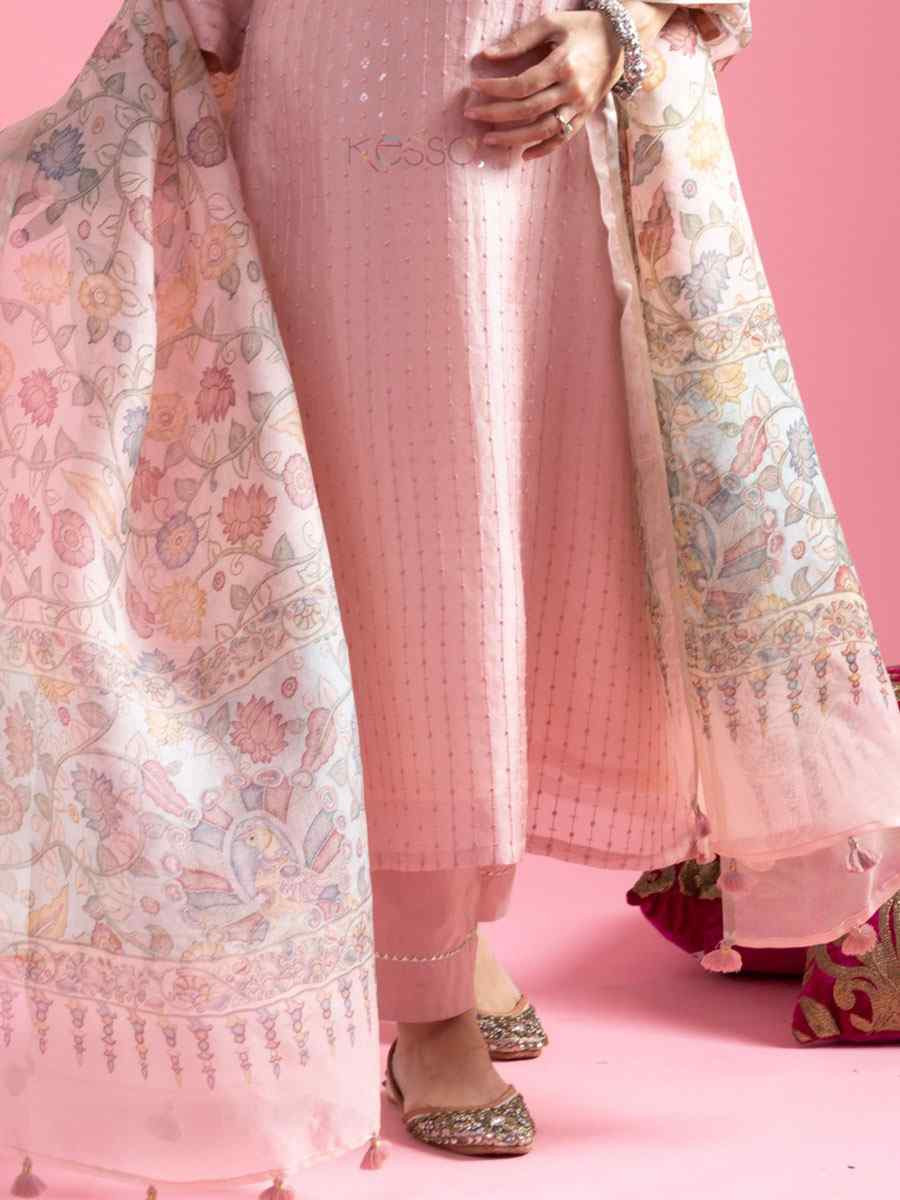 Pink Viscose Chanderi Printed Party Casual Ready Pant Salwar Kameez
