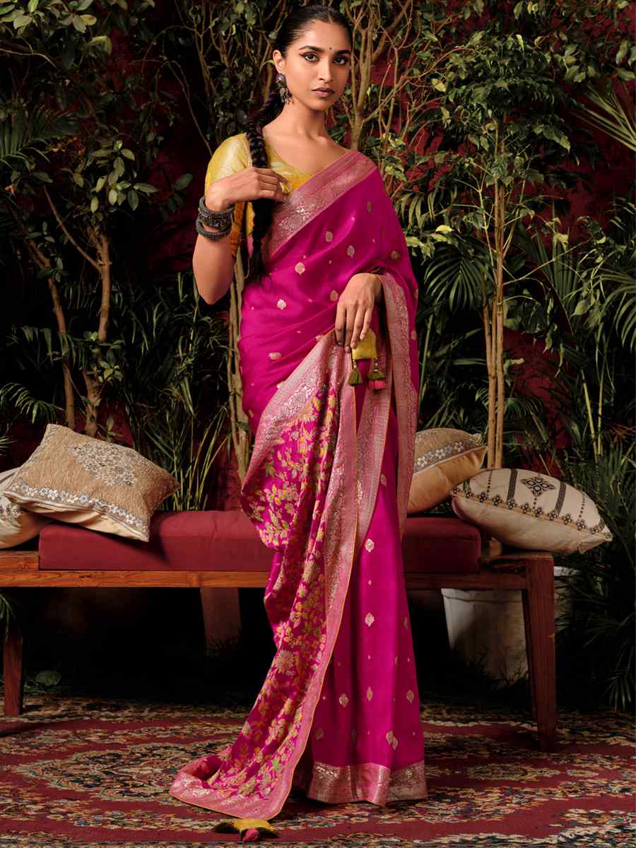 Pink Viscose Dola Handwoven Wedding Festival Heavy Border Saree