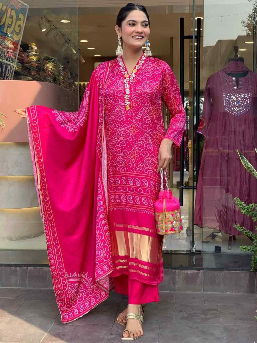 Pink Viscose Embroidered Festival Casual Ready Pant Salwar Kameez