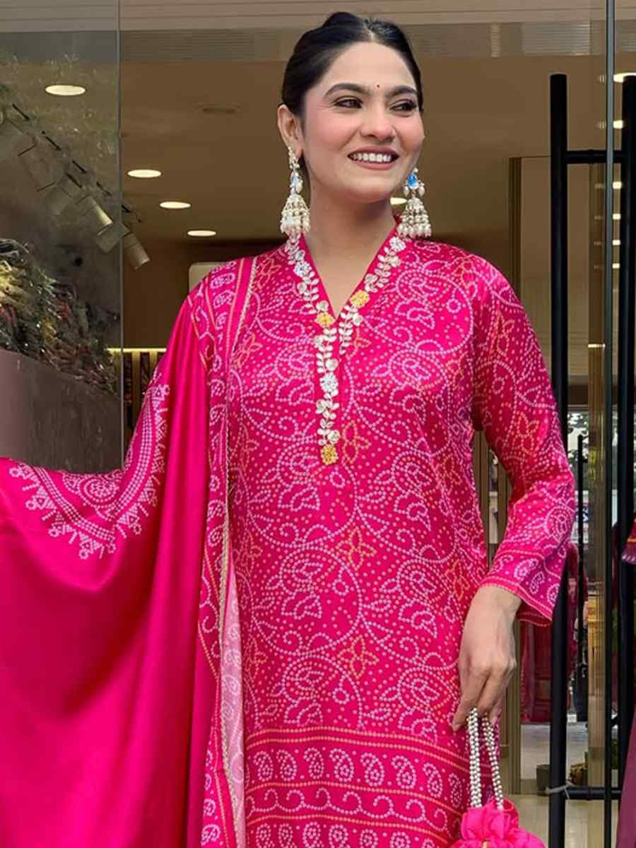 Pink Viscose Embroidered Festival Casual Ready Pant Salwar Kameez