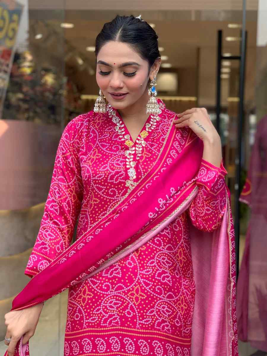 Pink Viscose Embroidered Festival Casual Ready Pant Salwar Kameez