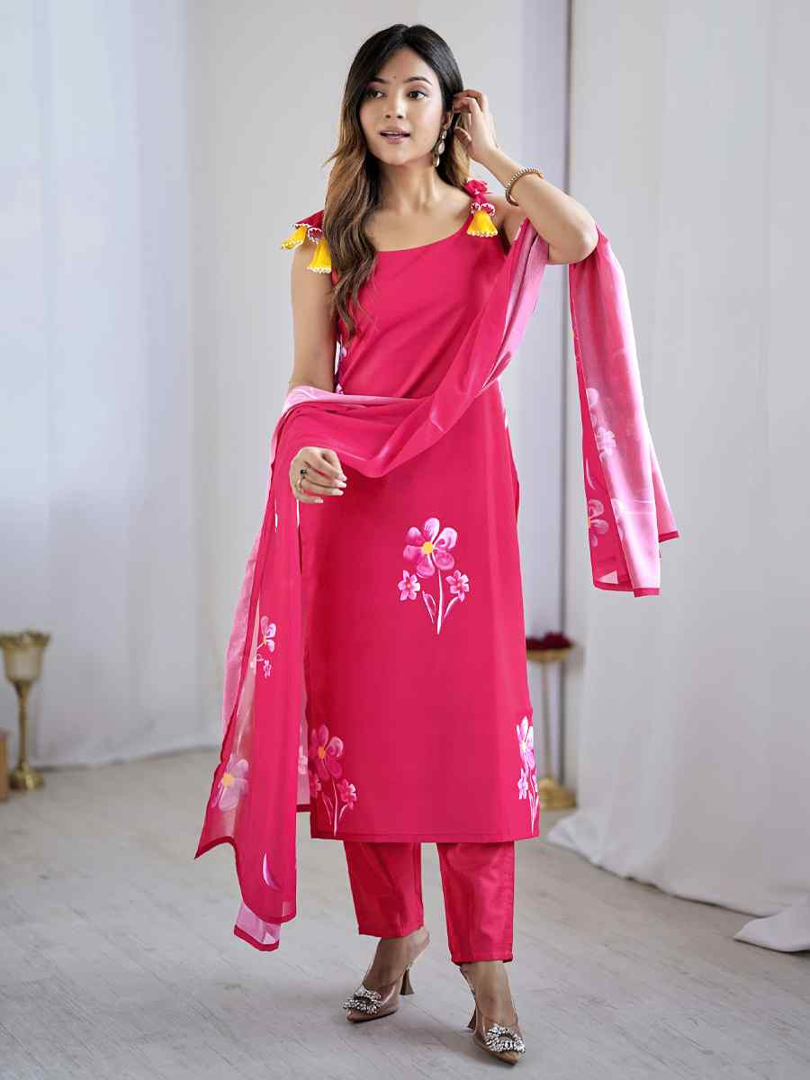 Pink Viscose Embroidered Festival Casual Ready Pant Salwar Kameez