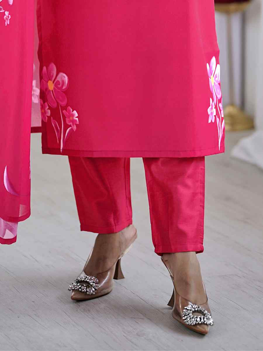 Pink Viscose Embroidered Festival Casual Ready Pant Salwar Kameez