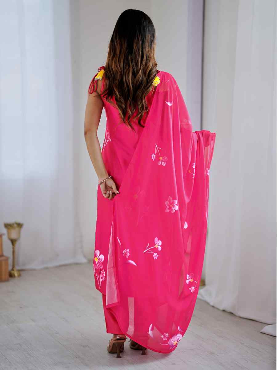 Pink Viscose Embroidered Festival Casual Ready Pant Salwar Kameez