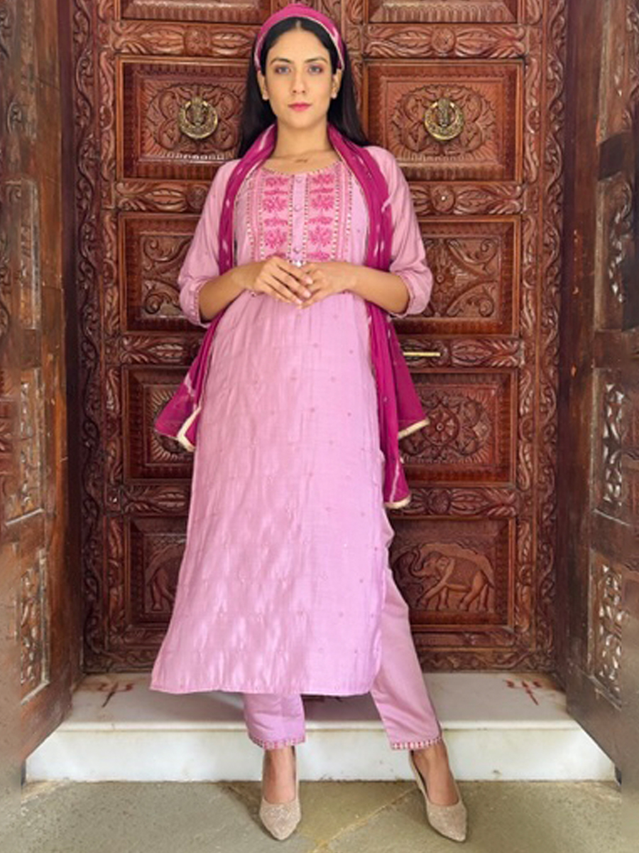 Pink Viscose Embroidered Festival Casual Ready Pant Salwar Kameez