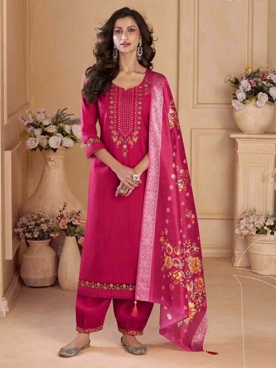 Pink Viscose Embroidered Festival Mehendi Ready Afghani Pant Salwar Kameez