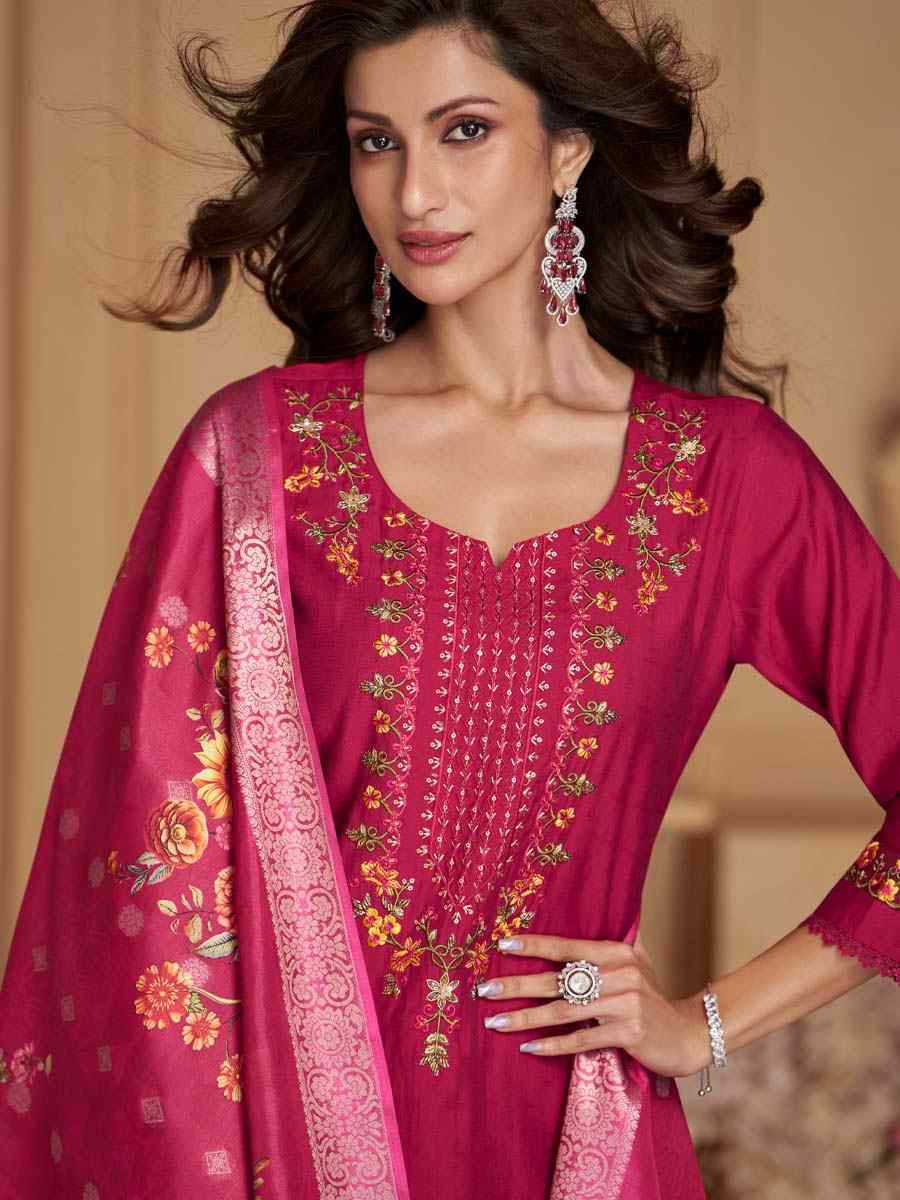 Pink Viscose Embroidered Festival Mehendi Ready Afghani Pant Salwar Kameez