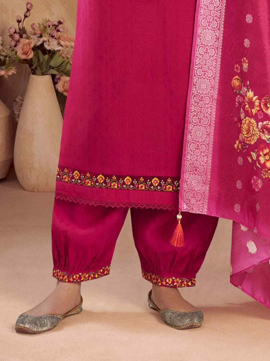 Pink Viscose Embroidered Festival Mehendi Ready Afghani Pant Salwar Kameez