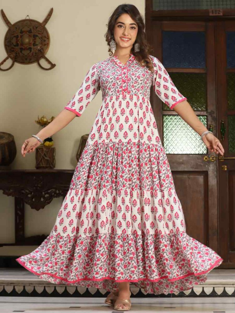 Pink Viscose Embroidered Festival Party Gown