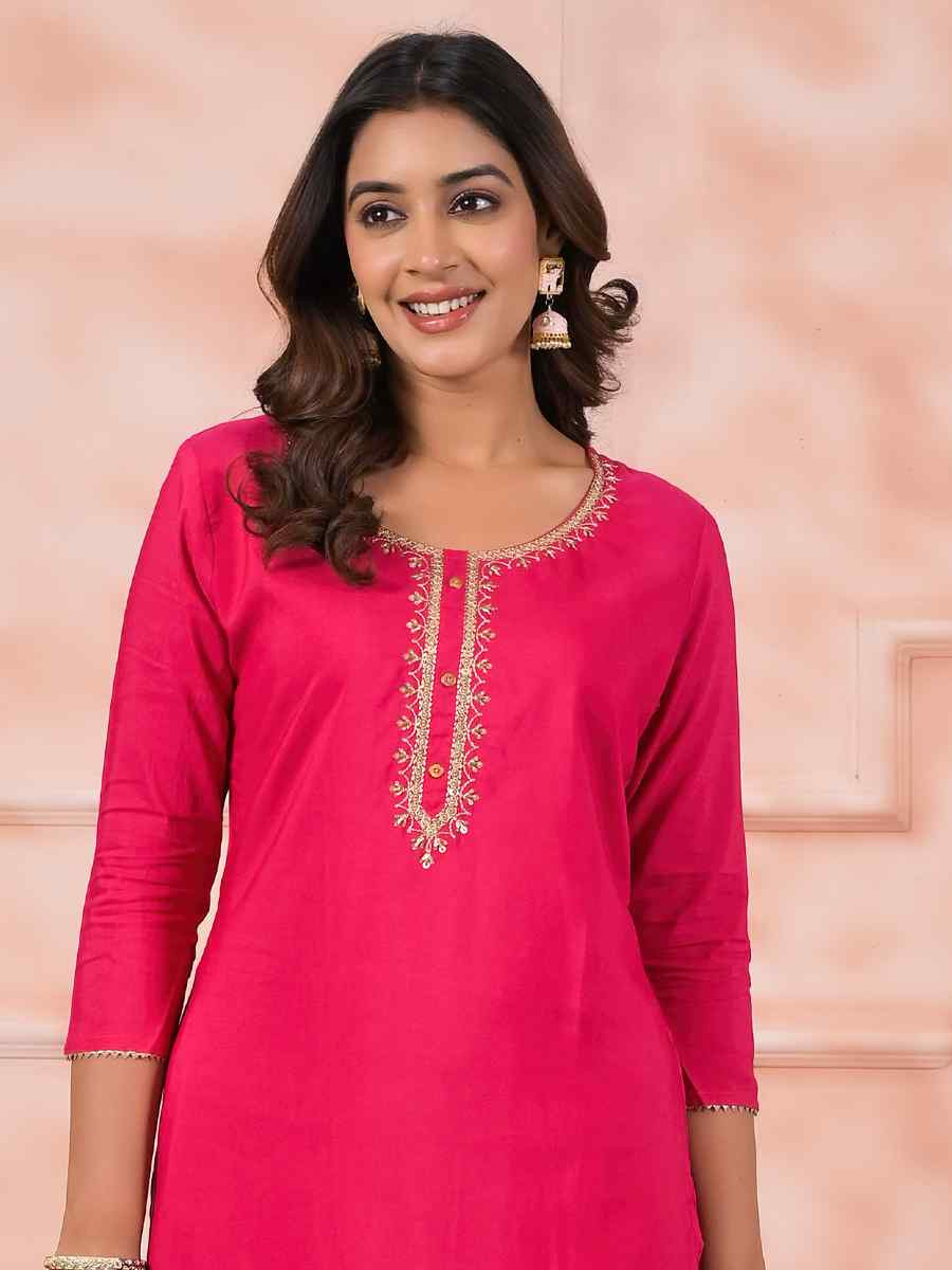 Pink Viscose Embroidered Party Casual Ready Pant Salwar Kameez