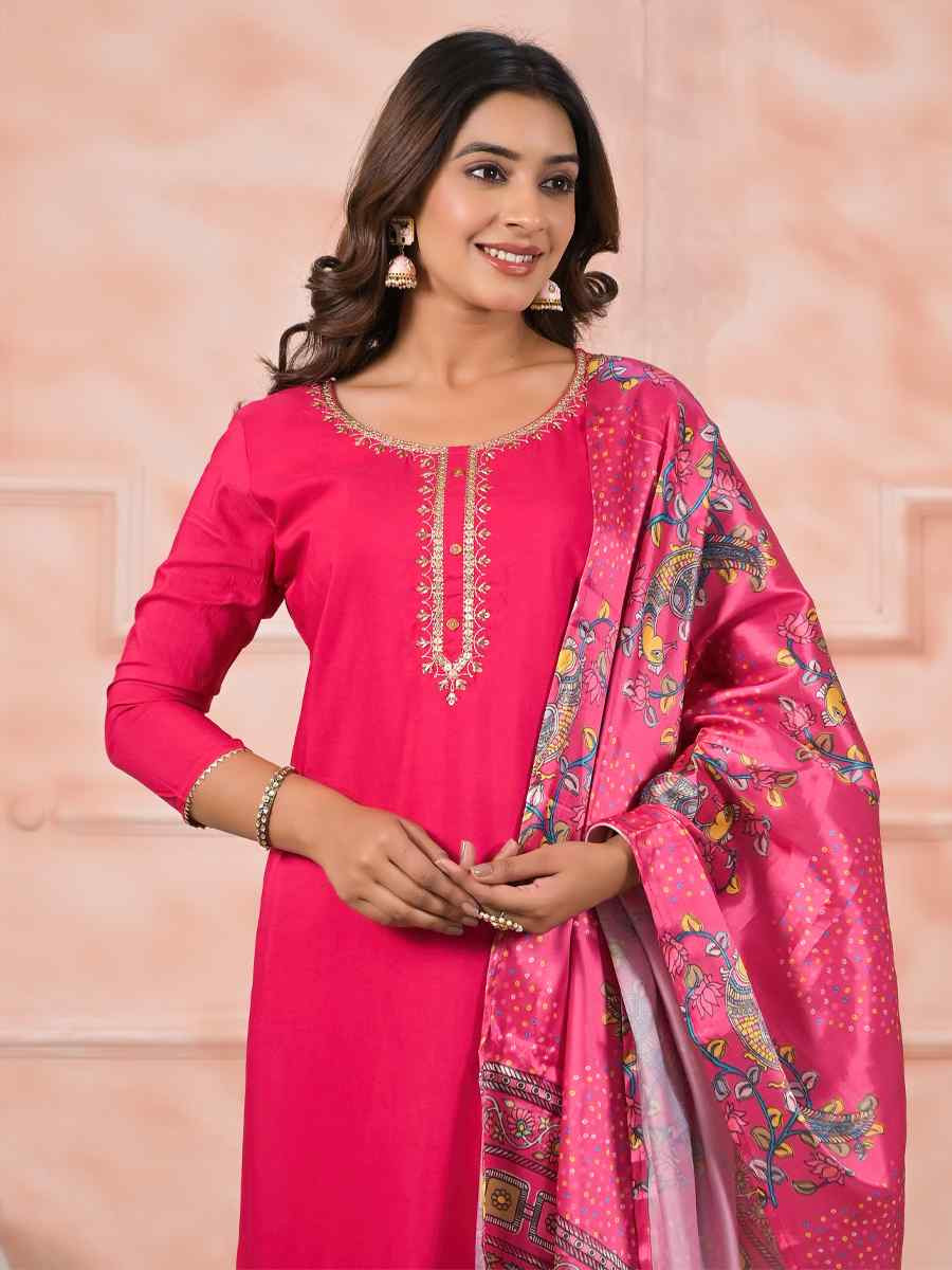 Pink Viscose Embroidered Party Casual Ready Pant Salwar Kameez
