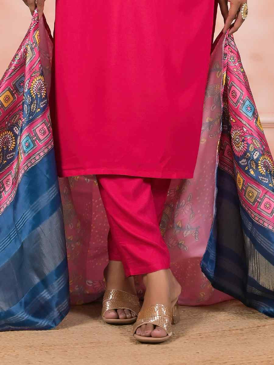 Pink Viscose Embroidered Party Casual Ready Pant Salwar Kameez
