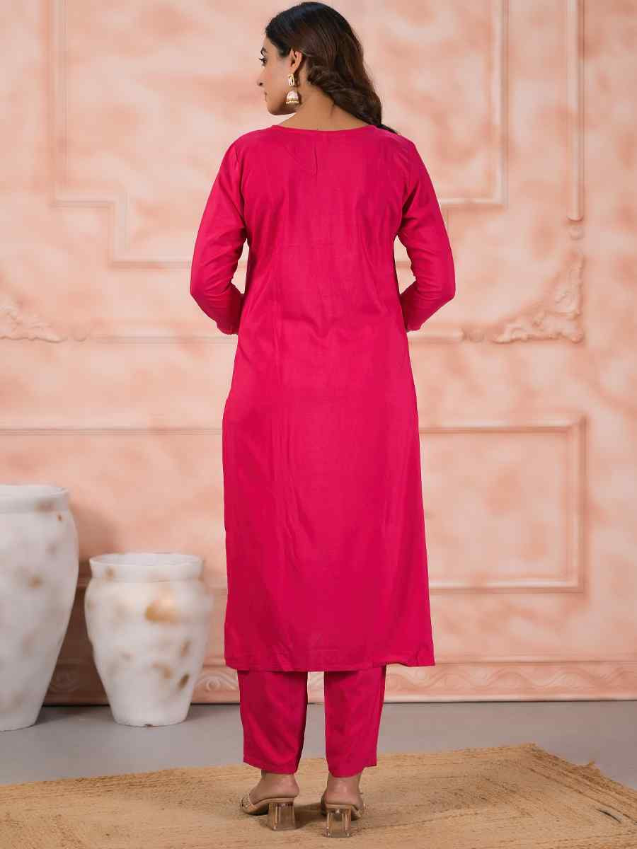 Pink Viscose Embroidered Party Casual Ready Pant Salwar Kameez