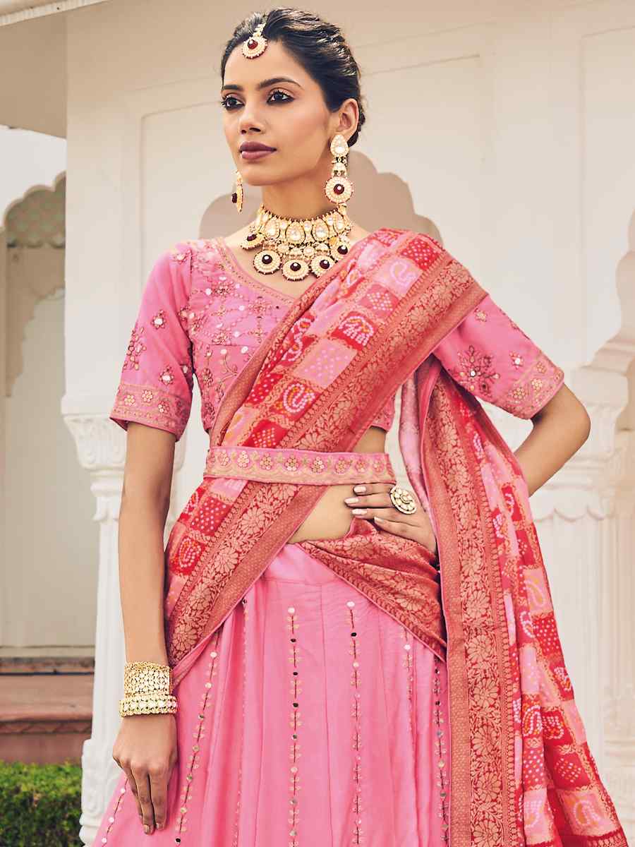 Pink Viscose Embroidered Reception Party Wear Heavy Border Lehenga Choli