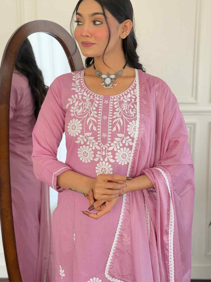 Pink Viscose Embroidery Party Wedding Festival Casual Ready Pant Salwar Kameez