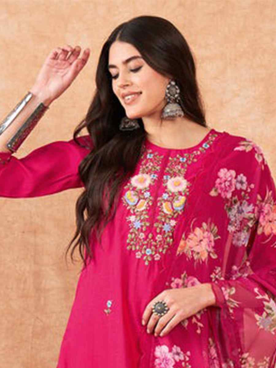 Pink Viscose Jacquard Embroidered Festival Casual Ready Pant Salwar Kameez