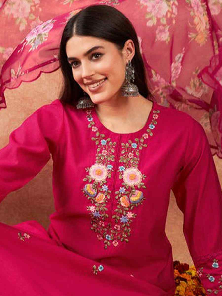Pink Viscose Jacquard Embroidered Festival Casual Ready Pant Salwar Kameez
