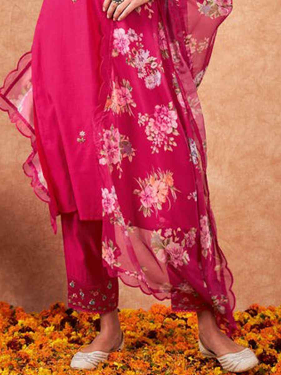 Pink Viscose Jacquard Embroidered Festival Casual Ready Pant Salwar Kameez