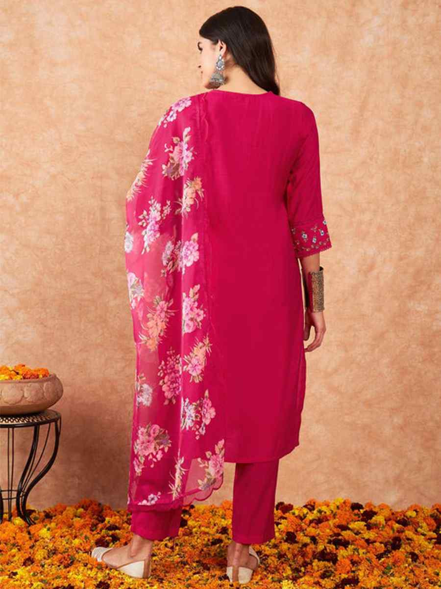 Pink Viscose Jacquard Embroidered Festival Casual Ready Pant Salwar Kameez