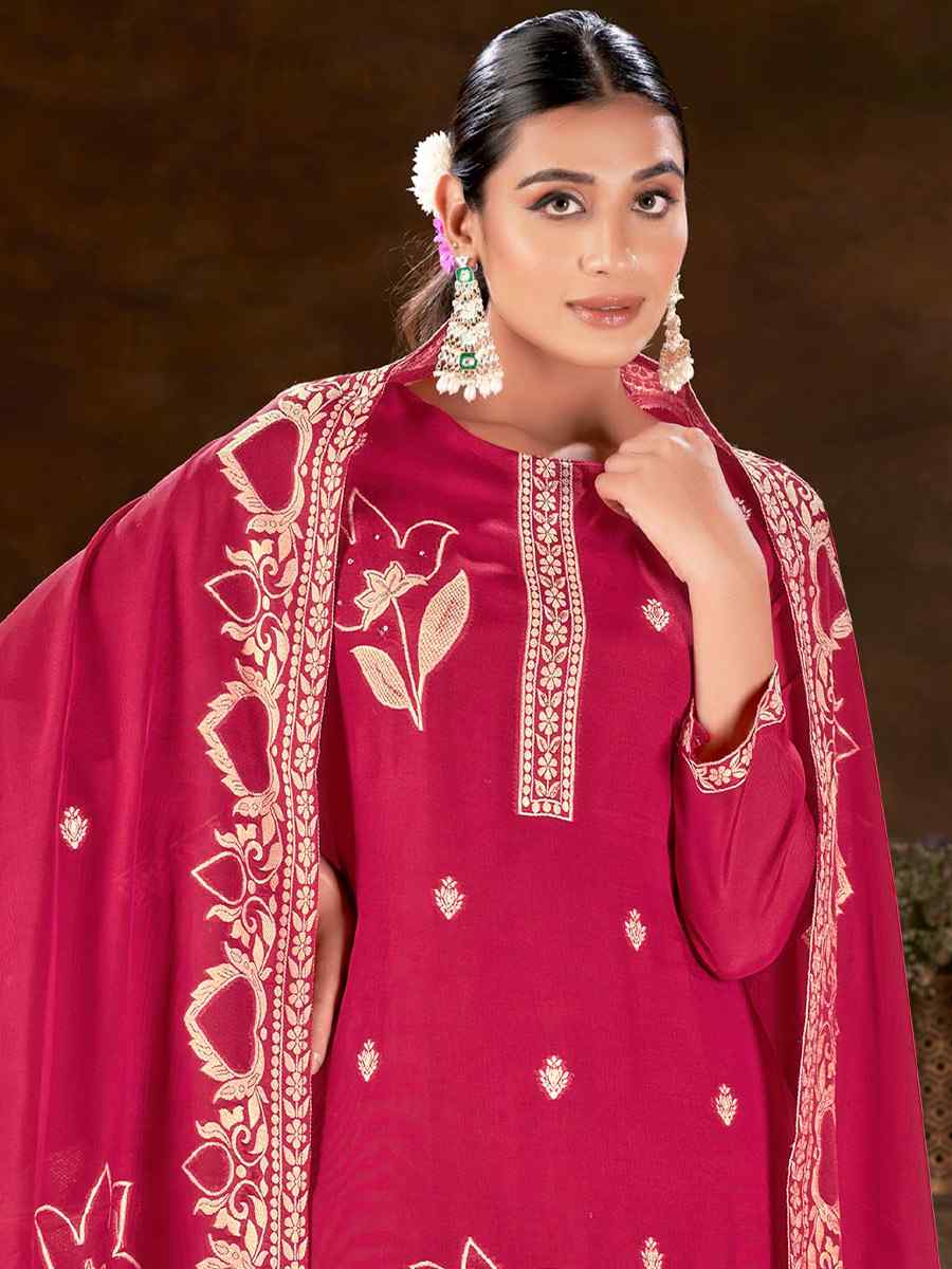 Pink Viscose Jacquard Embroidered Festival Casual Ready Pant Salwar Kameez