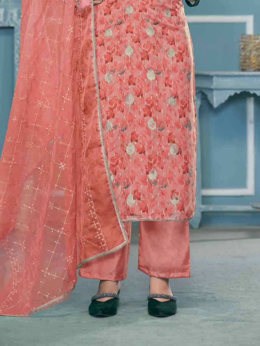 Pink Viscose Organza Embroidered Wedding Festival Pant Salwar Kameez