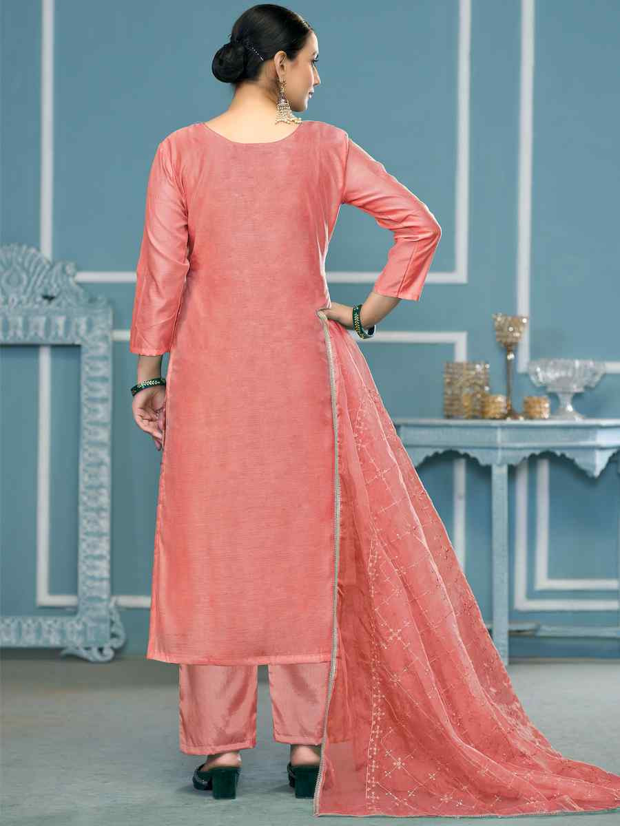 Pink Viscose Organza Embroidered Wedding Festival Pant Salwar Kameez