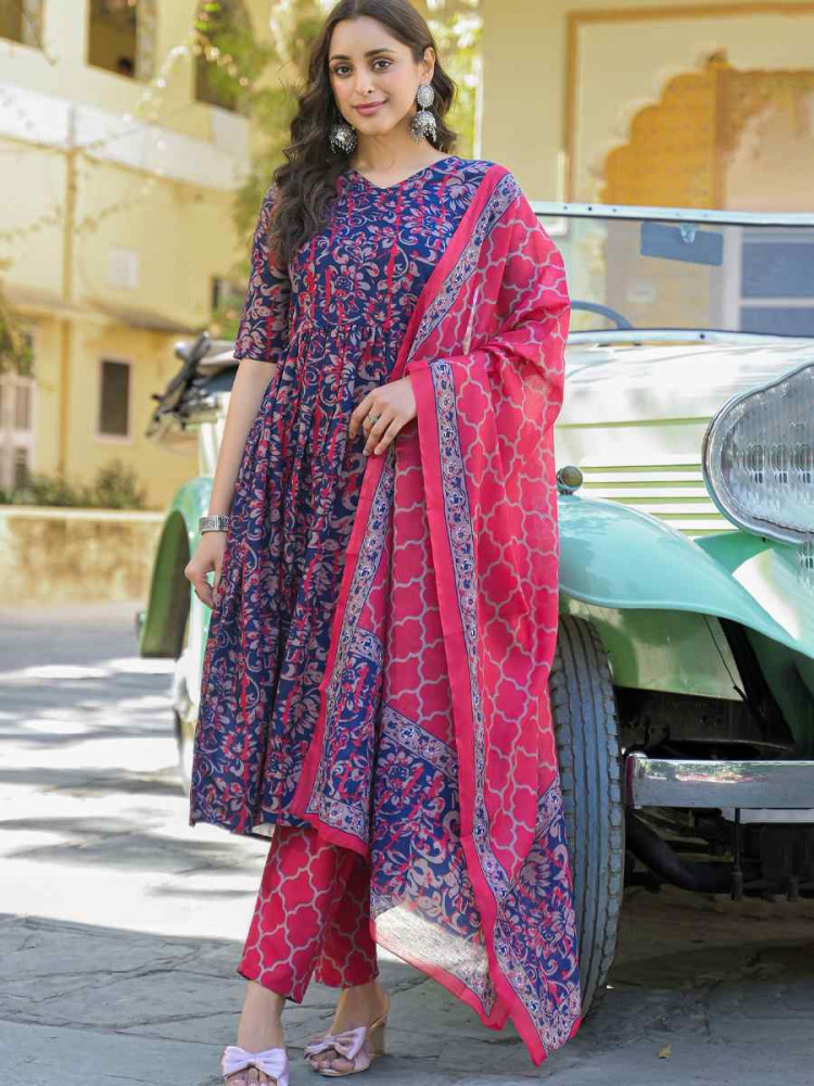 Pink Viscose Printed Festival Casual Ready Pant Salwar Kameez