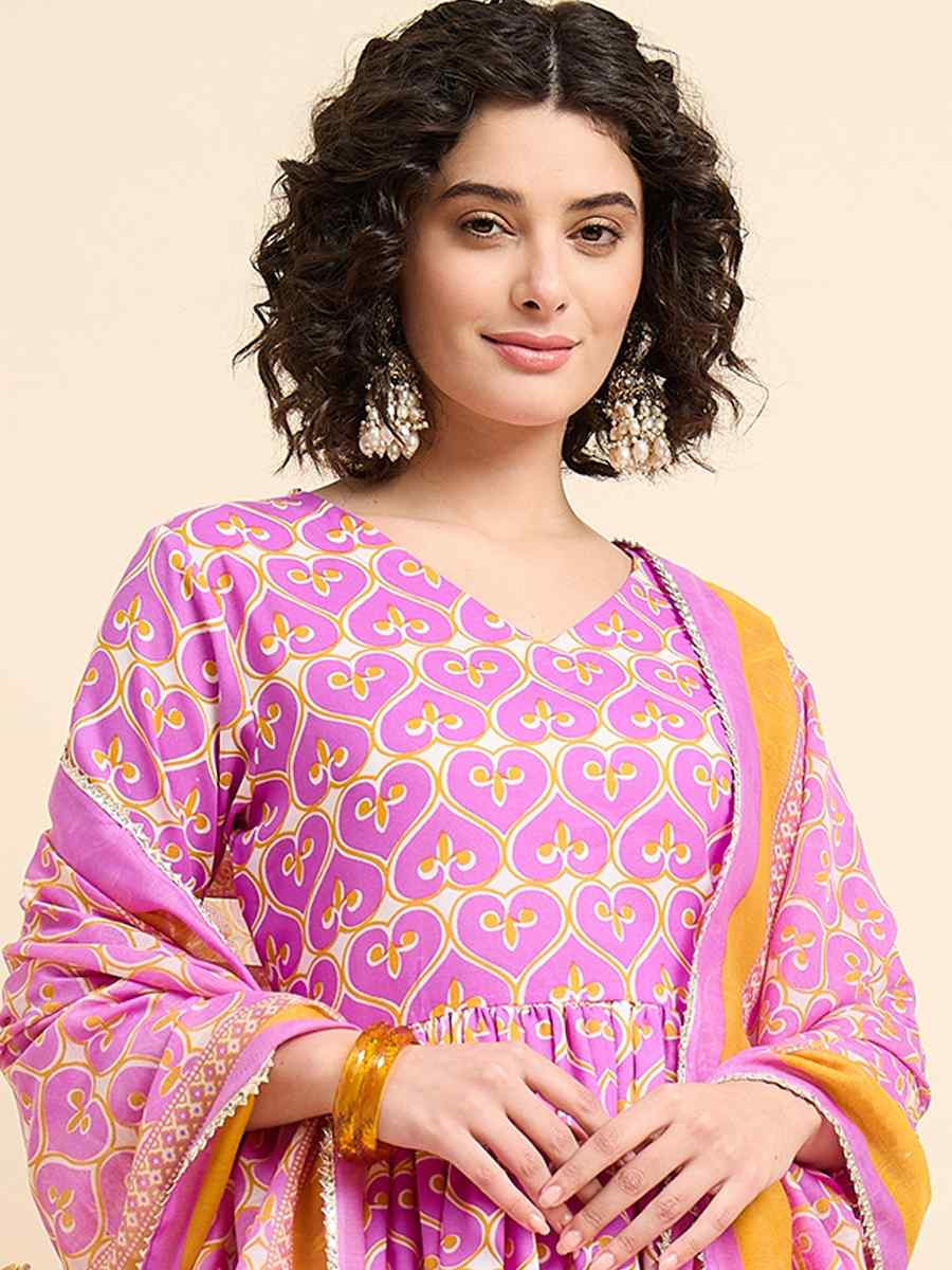 Pink Viscose Printed Festival Casual Ready Pant Salwar Kameez