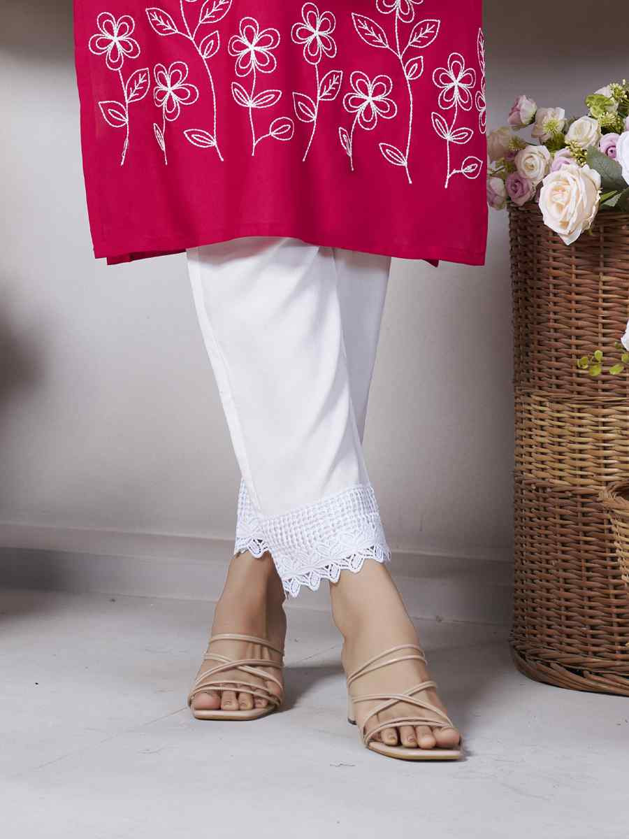 Pink Viscose Rayon Embroidered Festival Casual Kurti