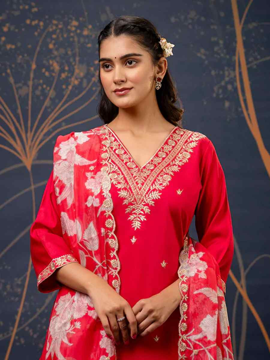 Pink Viscose Rayon Embroidered Festival Party Ready Pant Salwar Kameez