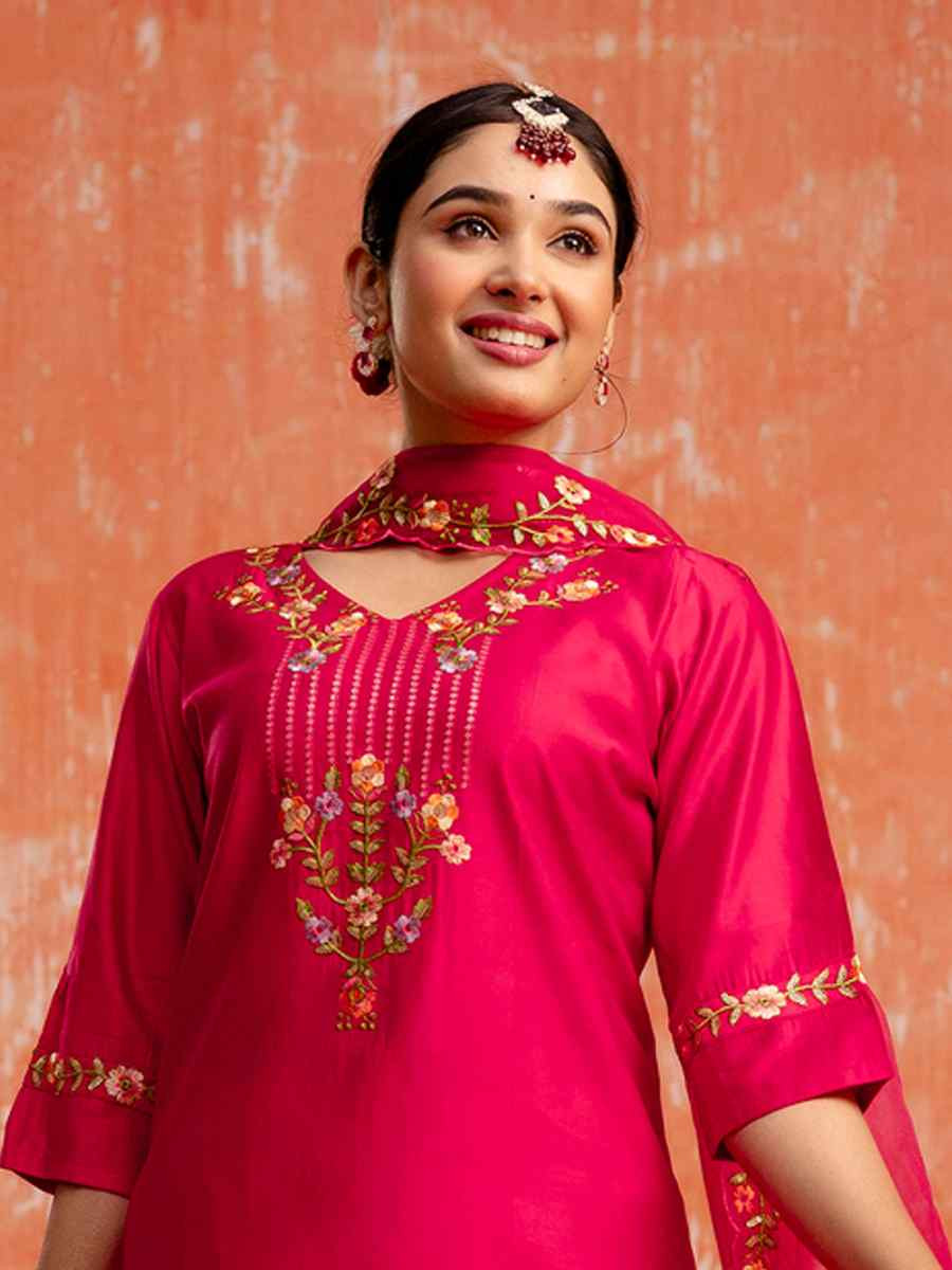 Pink Viscose Rayon Embroidered Party Wedding Ready Pant Salwar Kameez