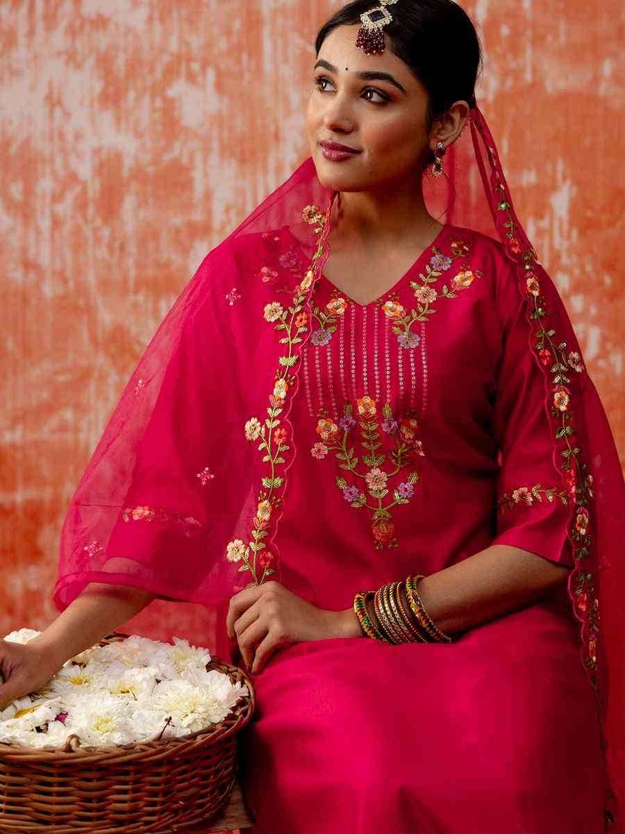 Pink Viscose Rayon Embroidered Party Wedding Ready Pant Salwar Kameez