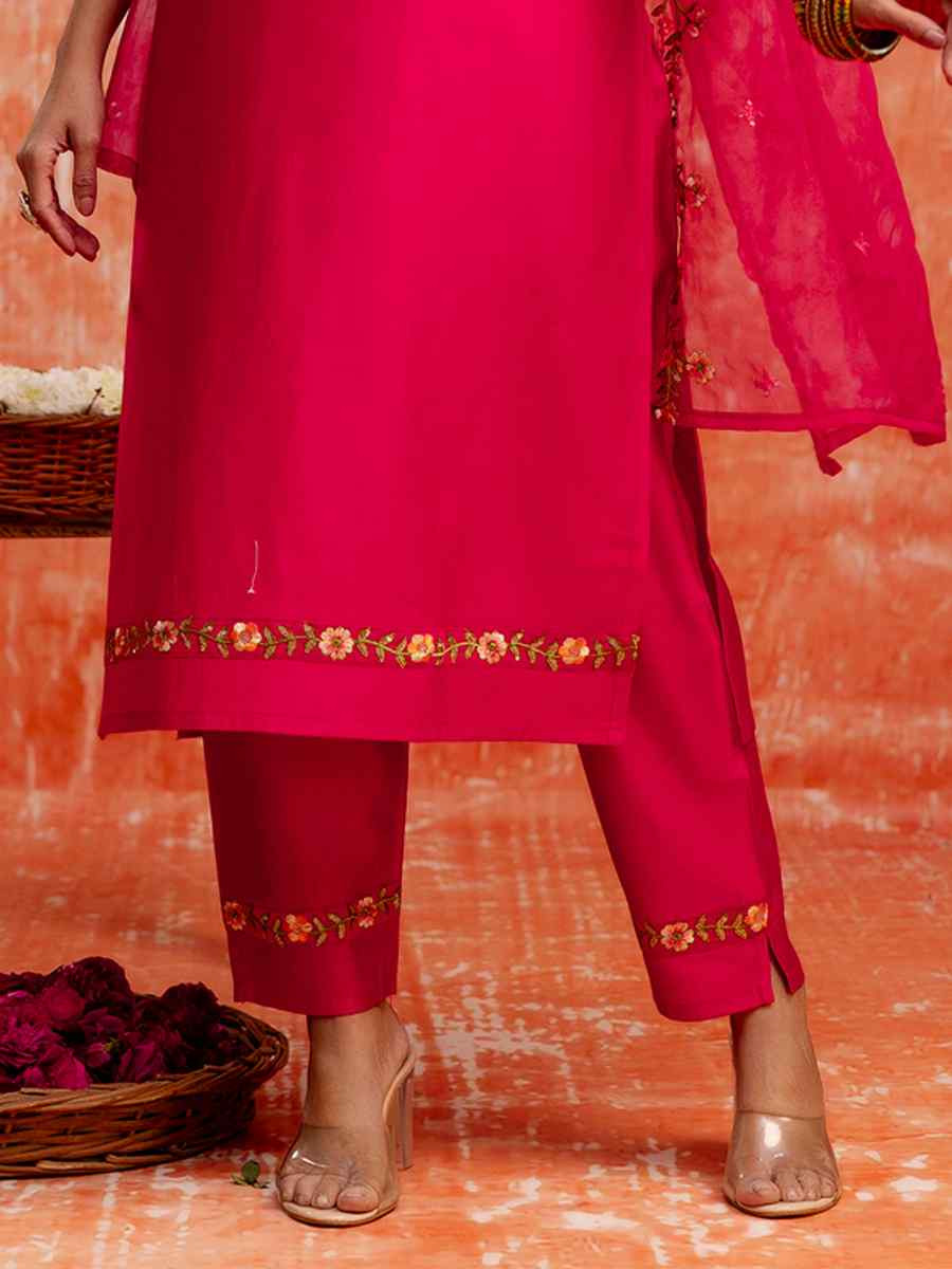Pink Viscose Rayon Embroidered Party Wedding Ready Pant Salwar Kameez